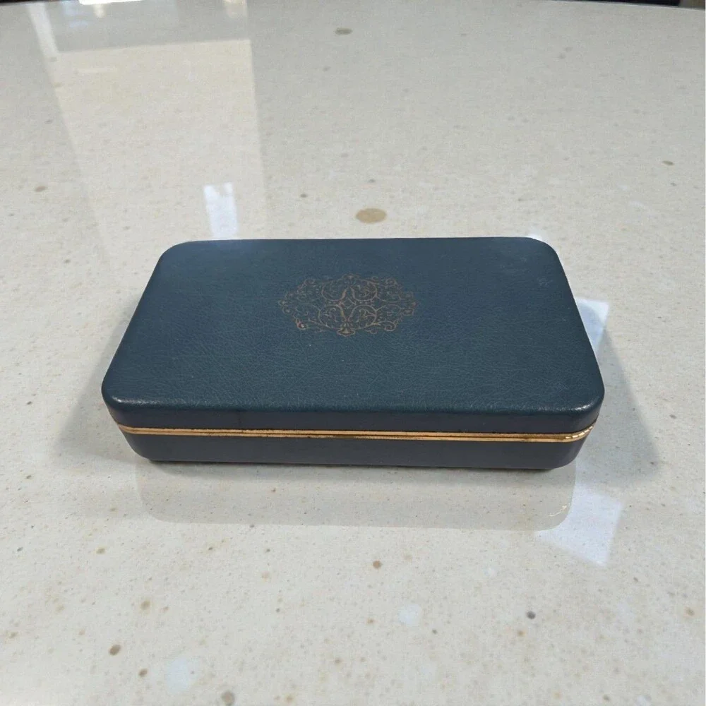 Vintage Farrington Blue Jewelry Box Velvet Lined Faux Leather‎ Case